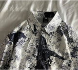 WIAOFELLAS  -  Shirt for Men Casual Fashion Street Trend Personality Floral Print Lapel Print Button Long Sleeve Slim Cardigan Tops C115