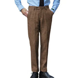 WIAOFELLAS  -  Autumn Winter Men's Vintage Wool Suit Pant Herringbone Pattern Straight Trousers British Style Business Casual Italian Pants