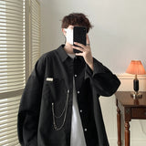 WIAOFELLAS -   Fashion Men Spring Autumn Long Sleeve Pocket Shirts Mens Streetwear Oversized Shirts Male Button Up Baggy Blouses H762