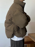 WIAOFELLAS  -  Thickened Men's Padded Jackets Casual Stand Collar Solid Color Loose Menswear Simple Male Cotton Coats Winter
