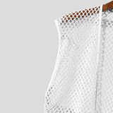 WIAOFELLAS  -  Summer Men Tank Tops Mesh Hollow Out Sleeveless V Neck Lace Up Male Vests 2025 See Through Vacation Cardigan Men S-5XL