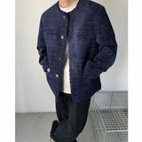 WIAOFELLAS  -  Men's Jackets Round Collar Niche Design Single Breasted Personalized Solid Color Loose Male Coats Korean 2025 Spring