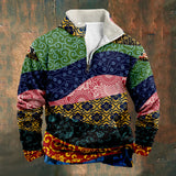 WIAOFELLAS  -  Patchwork Men's Paisley Sweatshirt Vintage Style Long Sleeve Stand Collar Zipper Casual Pullovers