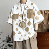 WIAOFELLAS  -  Men Shirt Printing Patchwork Lapel Short Sleeve Loose Men Clothing Streetwear Summer 2026 Korean Style Fashion Male Tops