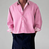 WIAOFELLAS  -  Men Striped Shirt Lapel Long Sleeve Loose Casual Men Clothing Oversize Streetwear Spring Autumn Tops Fashion Shirts