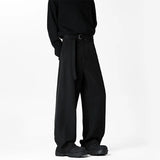 WIAOFELLAS  -  Grey Belt Suit Pants Men Fashion Society Mens Black Dress Pants Korean Loose Wide Leg Pants Mens Office Formal Trousers M-3XL