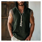 Wiaofellas  -  Vintage Army Green Casual Vest Men's Hooded Sleeveless T-shirt Men's Clothing  Breathable Sleeveless Hooded Tank Tops for Men