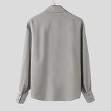 WIAOFELLAS  -  Men Shirt Solid Color Ruffle Lapel Long Sleeve Casual Men Clothing Loose Elegant Streetwear Fashion Male Shirts