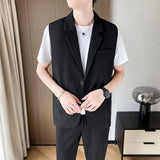 WIAOFELLAS  -  Suit Vest Men Slim Fit Fashion Social Mens Dress Vest Korean Business Casual Solid Color Vest Mens Office Formal Vest S-3XL