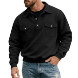 WIAOFELLAS  -  American Retro Spring and Autumn Sweatshirt Men's Fashionable Pocket Lapel Solid Color Versatile Work Motorcycle Top