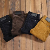 WIAOFELLAS  -  Plus Size 28-40 Men Corduroy Pants Spring Autumn Winter  Casual Loose Slim  Straight Long Business Chinos Black Blue Father