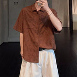 WIAOFELLAS  -  Summer Men's Clothing Light Luxury Jacquarded Suit Collar Shirts Streetwear Button-down Short Sleeve Retro Leisure Fashion M-3XL