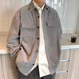 WIAOFELLAS  -  Retro Corduroy Shirt Men Loose Casual Workwear Jacket American Style Fashion