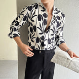 WIAOFELLAS  -  High Quality Elegant Men's Long Sleeved Shirts Spring Autumn Floral Print Blouse Top Men Fashion Causal Social Camisas De Hombre