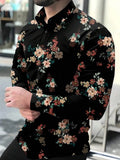 Wiaofellas  -  Men's Tropical Palm Print Long Sleeve Shirt Turn-Down Collar Slim Fit 4-Way Stretch Luxury Dress Shirt Casual Streetwear Tops