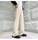 WIAOFELLAS  -  Brown Suit Pants Men Fashion Society Mens Black Dress Pants Korean Loose Straight Flared Pants Mens Office Formal Trousers M-2XL
