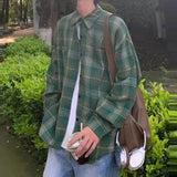 WIAOFELLAS  -  Fall New Casual Mens Shirts Plaid Printed Long Sleeve Loose Cardigan Men Tops Vintage Turn-down Collar Buttoned Shirt Male