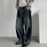 WIAOFELLAS  -  Spray Painted Deconstruction Jeans Men's Loose Straight Leg Washed Design Holes Contrats Color Male Denim Pants