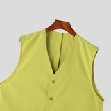 WIAOFELLAS  -  Summer Fashion Loose Men Suits Sleeveless V-neck Shirt And High Waist Wide Leg Shorts Two Piece Set Casual Vest Outfits Tank Top