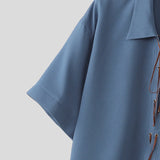 Wiaofellas  -  Men's Shirt Lapel Half Sleeve Loose Lace Up Patchwork Men Clothes Summer Loose Fashion Casual Tops Shirts For Man