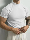 Wiaofellas  -  Spring Summer Elastic Comfortable Men's T-shirt Small High Collar Stripe Shirt Short Sleeve Fitness Tops Sports Casual T-shirt