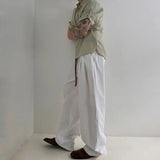 WIAOFELLAS  -  Mens Short-Sleeved Shirt Summer Daily Korean Style Roll-Tab Sleeves Trendy Shirt Loose Casual High-End Thin Lapel Mens T-Shirt