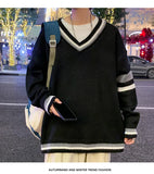 WIAOFELLAS  -  Autumn Winter New Men's Korean Loose Knitted V-neck Casual Sweater Outdoor Fashion Trend Comfortable Breathable Hoodie