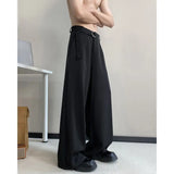 WIAOFELLAS  -  Black Belt Suit Pants Men Fashion Society Mens Dress Pants Korean Loose Wide Leg Pants Mens Office Formal Trousers Plus Size