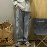 WIAOFELLAS  -  Vintage Cargo Jeans Men High Street Straight Wide-leg Trousers Men Spring Fashion Hip-hop Style Trend Y2k Jeans