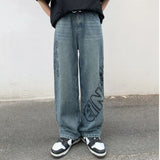 WIAOFELLAS  -  American Letter Graffiti Jeans Couples High Street Oversize Loose Straight Wide Leg Casual Floor Mopping Pants Female Clothes