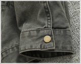 WIAOFELLAS  -  Vertical collar button-down tooling biker jacket men's texture granular bead canvas woven vintage casual Detroit jacket