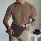 Wiaofellas  -  Summer New Men's Cool Breathable Knit T Shirt  Slim Fit Mock Neck Short Sleeve Casual Workwear Top