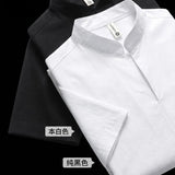 Wiaofellas  -  Summer Stand Up Collar Short Sleeved T-shirts Men Loose Casual Social Pullover Vacation Beach Hawaiian T-shirt Men Clothing