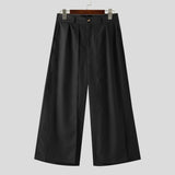 Wiaofellas  -  Men Wide Leg Pants Solid Color Button Joggers Loose Casual Irregular Trousers Men Streetwear Fashion Long Pants