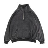 WIAOFELLAS  -  Washed Vintage Hoodie Zip-Up Thickened High Collar Men Women Jacket American Retro Style Full Sleeve Long Decorative None