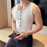 WIAOFELLAS  -  Summer Button Sleeveless T-shirts for Men Fitness Gym Slim Fit Mens Tank Tops Sweatshirt Jogging Tracksuit Elastic Tee Tops Man