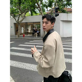 WIAOFELLAS  -  retro color-blocking lapel jacket men's autumn new versatile loose casual shoulder pad workwear short jacket top