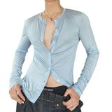Wiaofellas  -  Summer Outdoor Casual Thin Breathable Shirts Men Stylish Solid Color Stretch Slim Shirt Tops Mens Long Sleeve Button-up Shirt