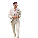 WIAOFELLAS  -  Summer Linen Men Suits 3 Piece Chic Single Breasted Peak Lapel Outfits Fashion Daily Casual Slim Groom Wedding Party Tuxedo