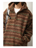 WIAOFELLAS  -  Autumn Winter Hooded Sweaters for Men Japanese Trendy Loose Casual Thickened Striped Pullover Harajukuhigh Street Long Sleeved