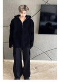 WIAOFELLAS  -  Half Zip Hooded Sweater Men's Trendy Brand High-end and Lazy Style Loose and Thick Knit Sweater