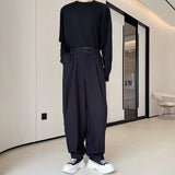 WIAOFELLAS  -  New Spring Men's Black Casual Pants  Japanese Style Double-layer Folded Design Niche Trousers High Waist Wide Leg Pants