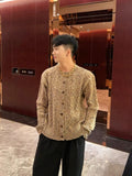 WIAOFELLAS  -  umn and winter knitted sweater men contrasting color old money style knitted cardigan loose retro twist lazy sweater jacket men