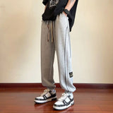 WIAOFELLAS  -  Trendy Version Personalized Street Fashion Loose Casual Pants Men's Patchwork Pocket Striped Drawstring Straight Sports Trousers