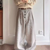 Wiaofellas  -  Old Money Style Houndstooth Buttoned A-line Trousers Men Autumn American High Street Trousers Lazy Loose Wide-leg Pants