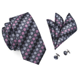 Wiaofellas  -  Designer Grey Plaid Novelty Silk Wedding Tie For Men Handky Cufflink Gift Mens Necktie Fashion Business Party Dropshiping