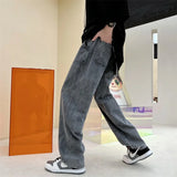 WIAOFELLAS  -  Neutral Simple Solid Long Jeans Men Korean Style Fashion High Street Loose Casual Jean Pants Male Daliy All-match Trousers