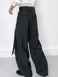 WIAOFELLAS  -  Trendy High Waist Drawstring Trousers Mens Streetwear Stylish Pleated Suit Pants Spring Autumn Casual Solid Color Loose Trousers