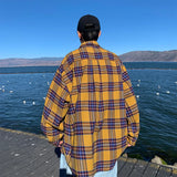 Wiaofellas  -  Korean Fashion Plaid Long Sleeve Shirts For Men Autumn High Street Y2K Vintage Blouses Casual Baggy Button Up Tees Shirt