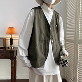 WIAOFELLAS  -  Japanese Trendy Couple Loose Jacket Retro Interface Bag Work Vest Sleeveless V-neck Vest Handsome Cardigan Aesthetic Urban Chic